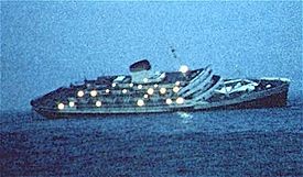 Photo:  Andrea Doria Italian luxury liner that capsized on July 26, 1956 after being struck by the freighter Stockholm off Nantucket with 1200 passengers and 500 crew